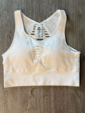 Mono B White Cutout Workout Top/Sports Bra NWT